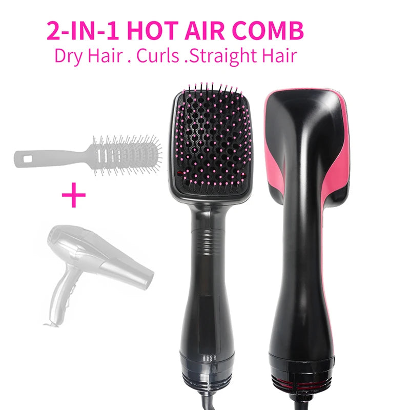 Hot Air Hair Dryer Brush Portable Multifunctional Hairdryer One Step Ions Hot And Cold Air Wind Blow Dryer Brush With Comb - Curl and Collar