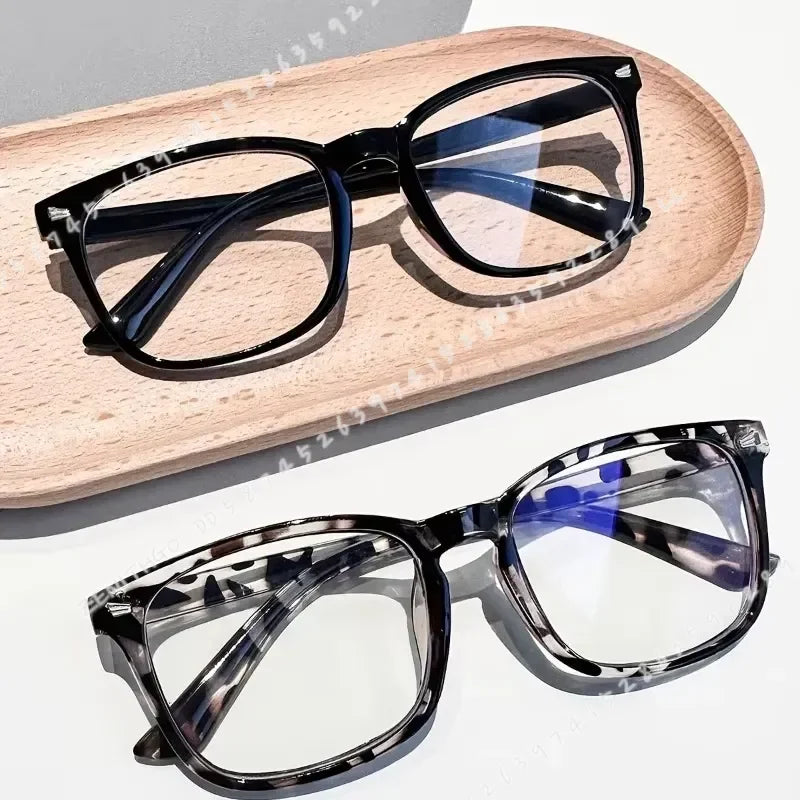 2pcs Women Square Blue Light Blocking Glasses Minimalist Black Clear Frame Anti Eye Strain for School Office Computer Use - Curl and Collar