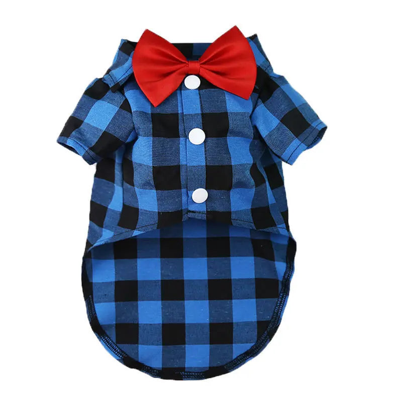 Bowtie Dog Blouse Classical Breathable Plaid T-Shirts Summer Dog Clothes for Small Dogs Puppy Large Cat Vest Chihuahua Yorkies - Curl and Collar