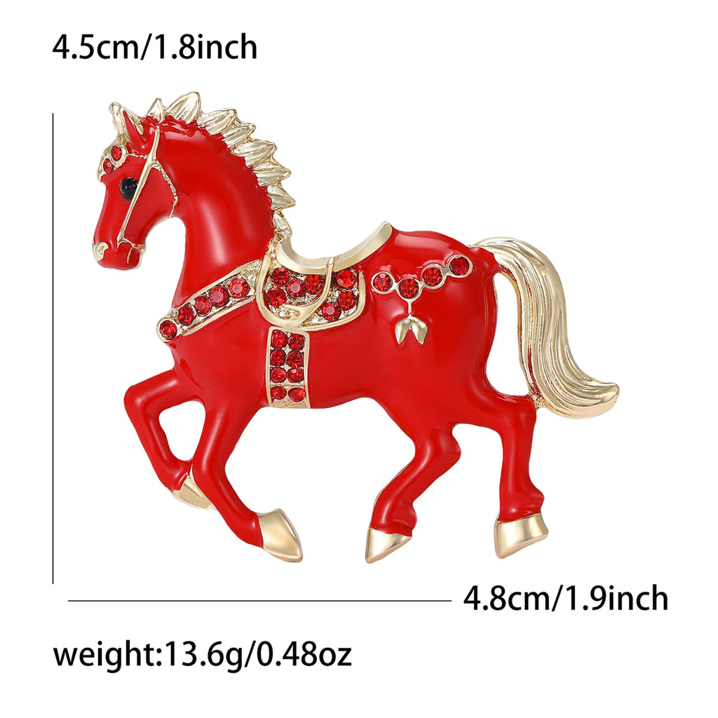 Classic Rhinestone Horse Brooches for Women Enamel Zodiac Animal Pins Office Party Friend New Year Gifts Jewelry Accessories - Curl and Collar