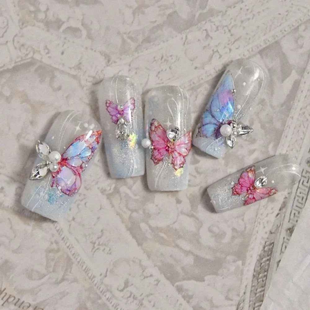 1pcs 5D Luxury Kawaii Butterfly Nail Stickers Japanese Glitter Shell Aurora Nail Art Decorations Decals DIY Manicure Slider Foil - Curl and Collar