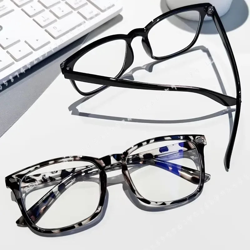 2pcs Women Square Blue Light Blocking Glasses Minimalist Black Clear Frame Anti Eye Strain for School Office Computer Use - Curl and Collar