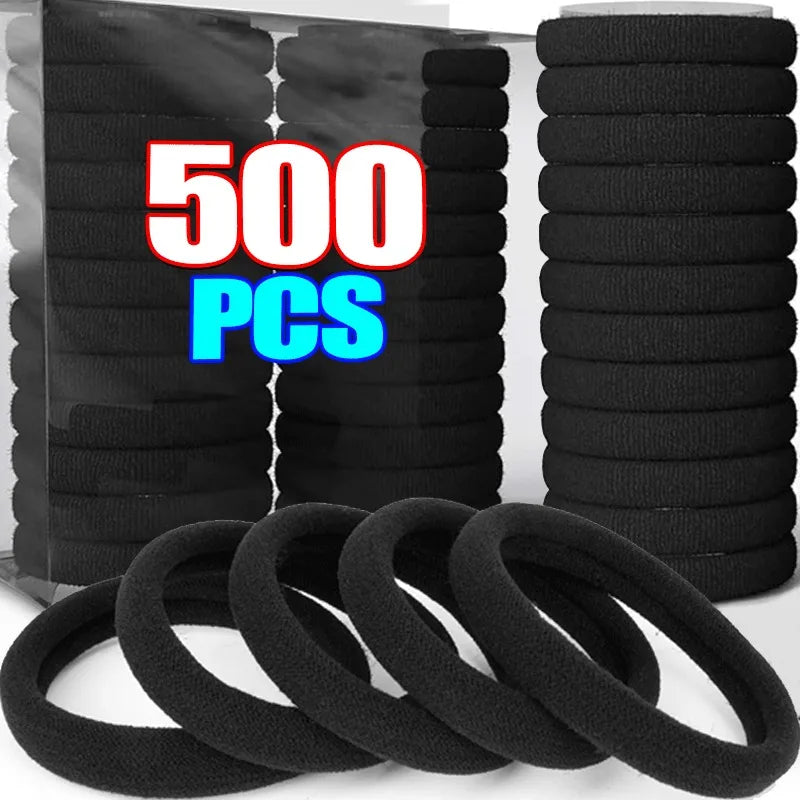 500PCS Black Basic Hair Bands Women Girls Simple High Elastic Headband Ties Rubber Ropes Scrunchies Ponytail Holders Accessories - Curl and Collar