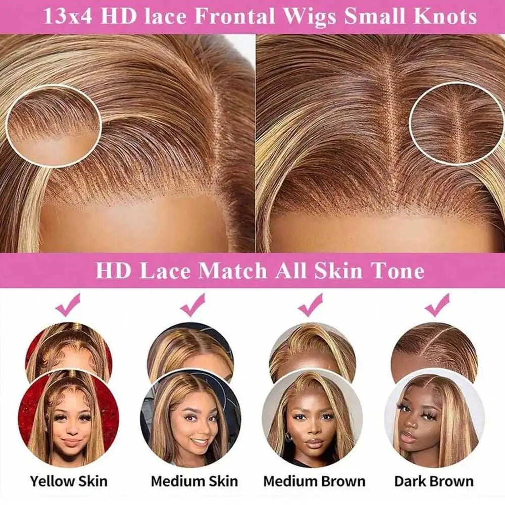 Highlight Wigs Colored Straight Lace Front Human Hair Wigs For Women Honey Blonde Straight 13x4 Hd Lace Frontal Wigs Human Hair - Curl and Collar