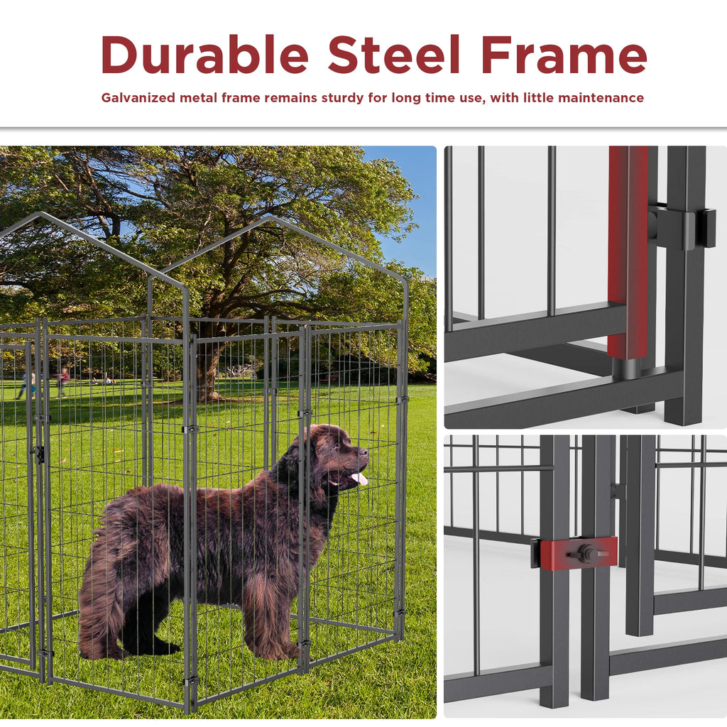 Oversized Large Dog Kennel Outdoor with Anti-UV Waterproof Cover Dog Playpen House Fence Pet Crate Metal Welded Wire - Curl and Collar