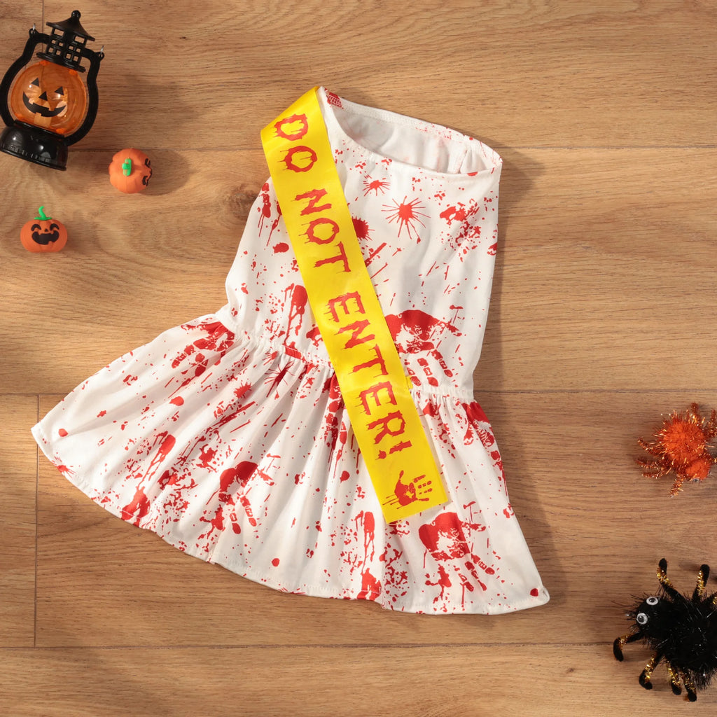 Halloween Pet Four Leg Dress Scary Blood Seal Pattern Dog Costume Holiday Party Cosplay Outfit - Curl and Collar