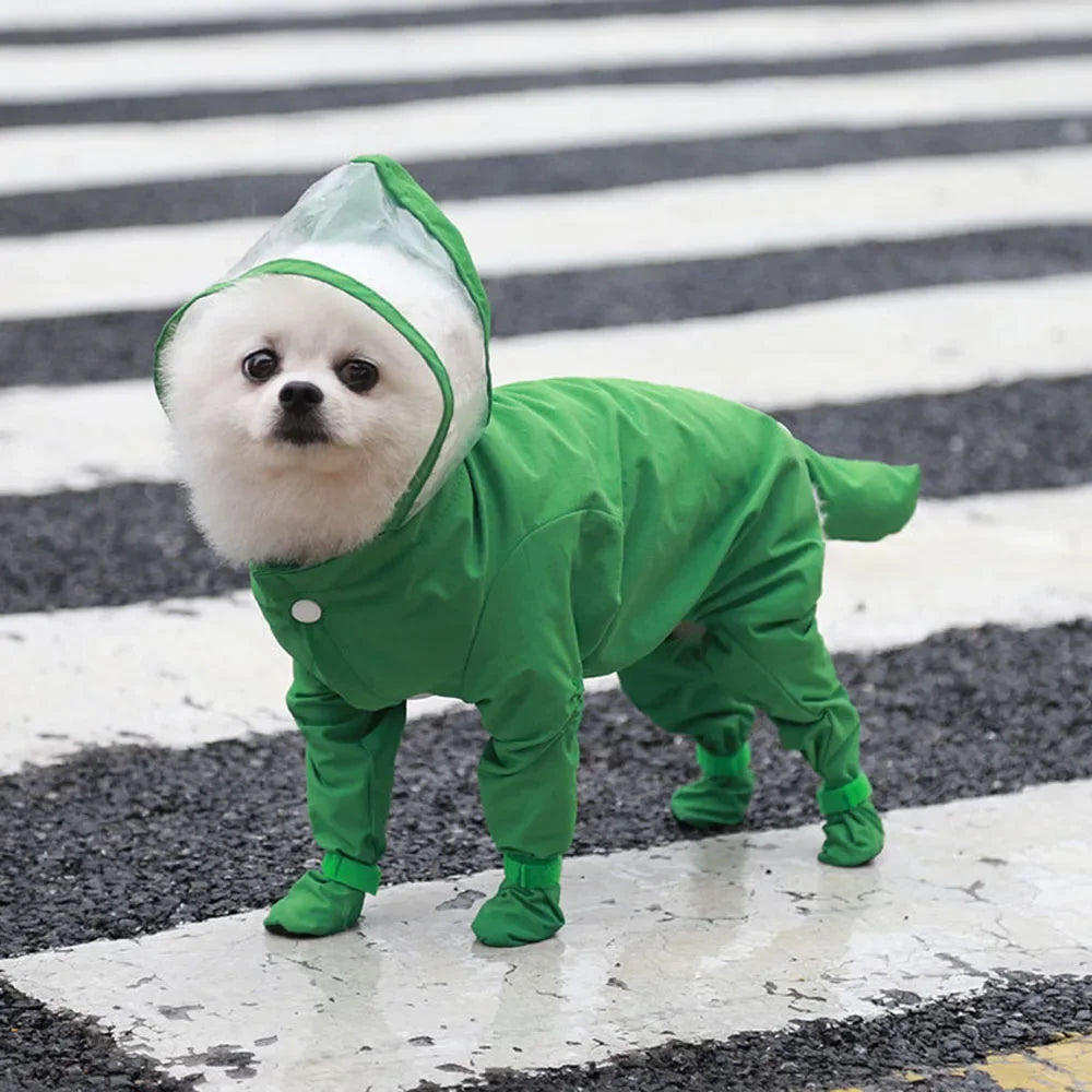 Waterproof Dog Clothes Small Dog Raincoat with Rain Shoes Boots Overalls Jumpsuit Pet Cat Puppy Rain Coat with Transparent Hood