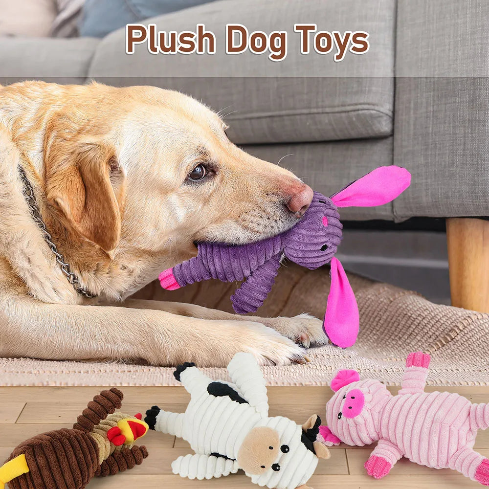 5 Pack Dog Toys Plush Dog Squeaky Toys, Assortment Value Bundle Animal Pet Toy for Small Medium Large Dogs, Stuffed Puppy Chew - Curl and Collar
