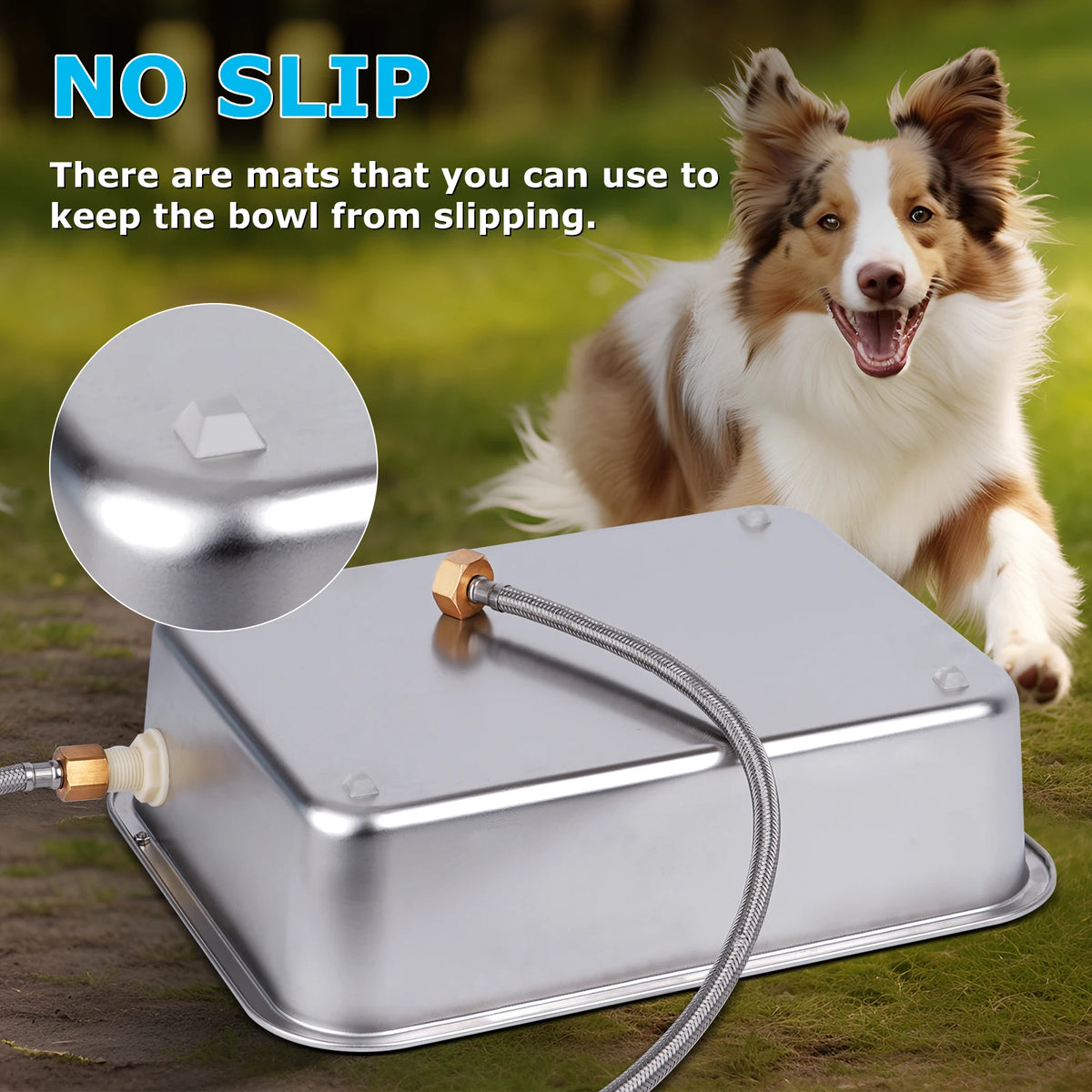 Automatic Outdoor Dog Water Dispenser for Cow Goat Dogs Self Filling Water Bowl Large Breed Auto Fill Dog Waterer Stainless Steel Pet Waterer for Big Cat Chicken Goat Sheep Livestock - Curl and Collar