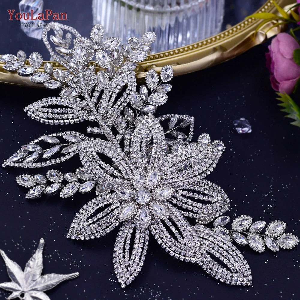 YouLaPan Rhinestone Tiara Bridal Headdress Wedding Hair Accessories Pageant Crown Woman Hair Clip Bridal Hairpin for Party HP254
