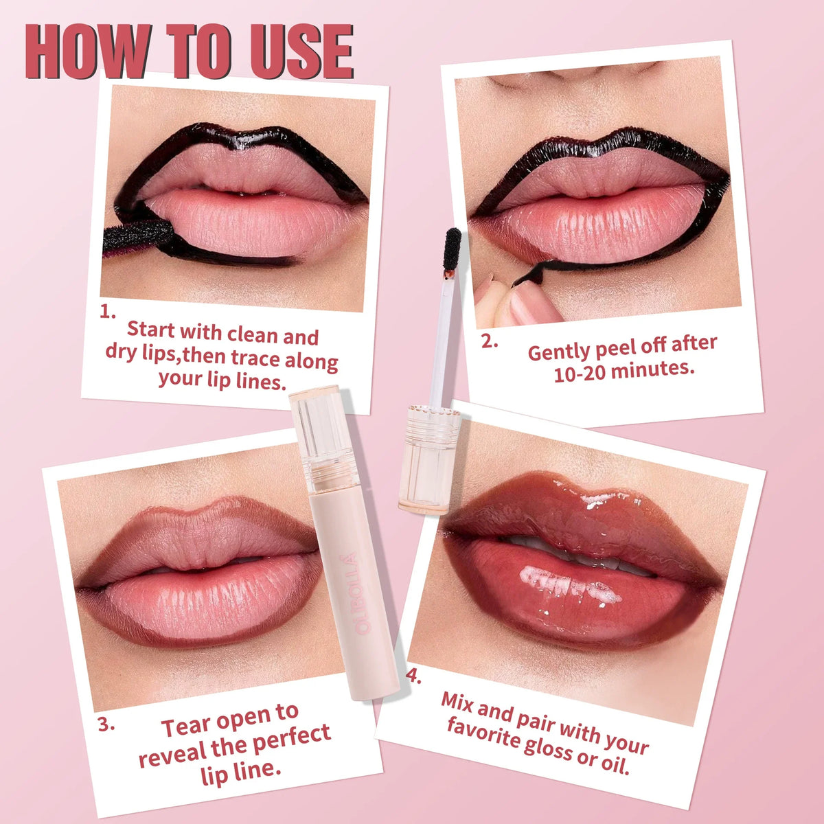 OLIBOLLA Peel Off Lip Liner Stain Waterproof Long Lasting Lip Tattoo Tint, Non Stick Cup Transferproof Lip Outline Liquid Makeup Cosmetics - Curl and Collar