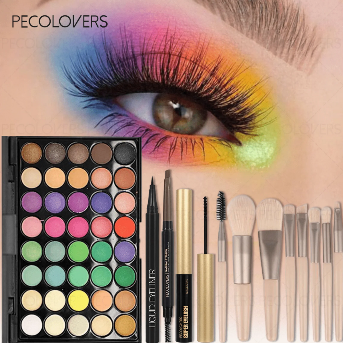 12PCS All-in-One Eye & Brow Makeup Set, 40 Shades Vibrant Color Eyeshadow Palette, Natural 3D Eyebrow Pencil, Quick-Dry Liquid Eyeliner, Volumizing Curling Mascara with Makeup Brushes, Waterproof Sweat-proof, Blendable Matte - Curl and Collar