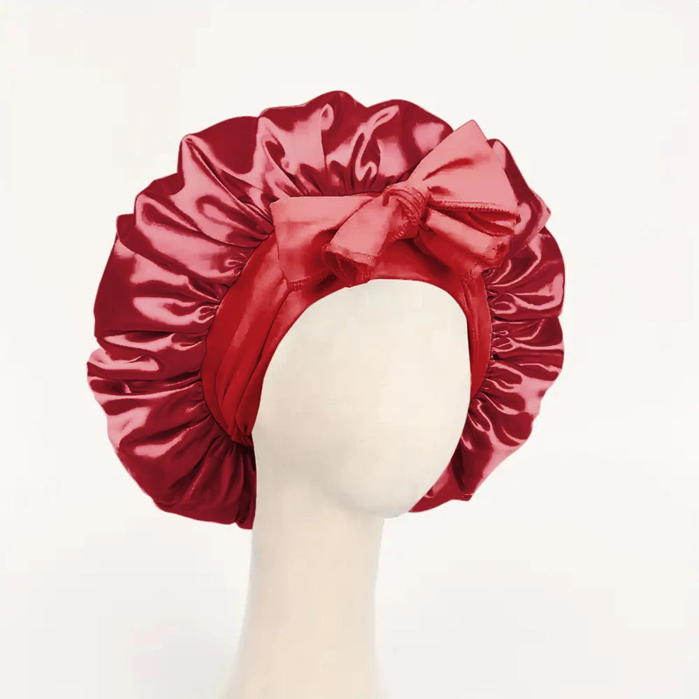 Satin Bonnet Silk Bonnet Adjustable Bonne For Sleeping Hair Bonnet With Tie Band Bonnets For Women Men - Curl and Collar
