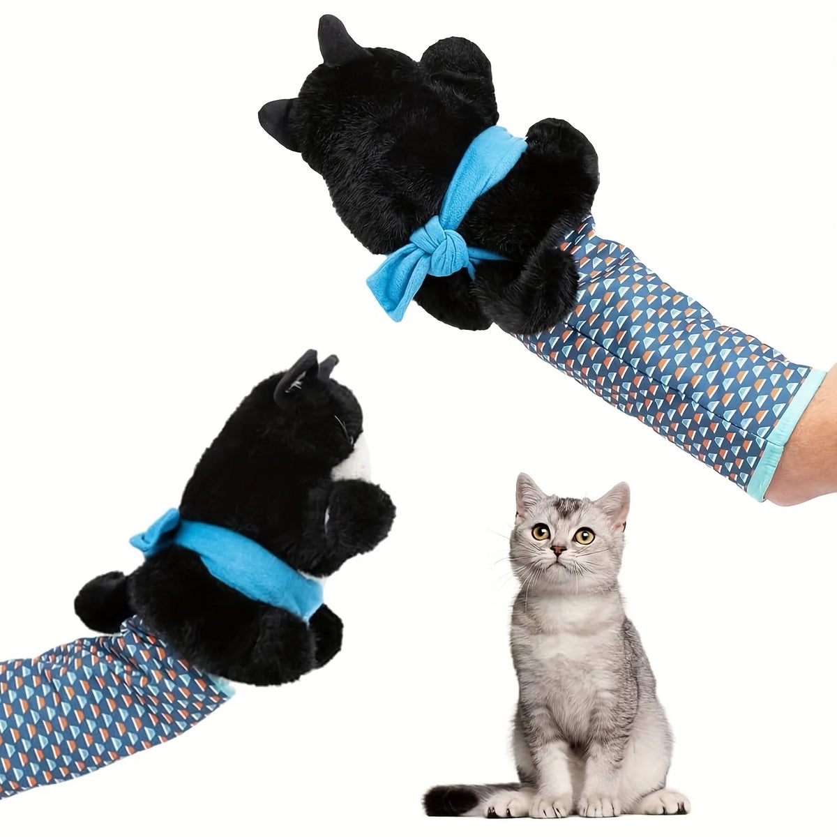 Interactive Cat Wrestling Puppet Toy with Poseable Limbs, Plush Stuffed Animal for Indoor Play ,Durable & Safe cat toys dog toy - Curl and Collar