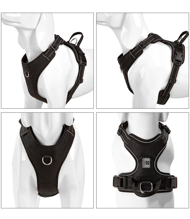 SMALL COMBINATION Dog Harness No Pull Reflective Pet Dog Chest Harness Adjustable for Small Medium Large Dogs Outdoor Walking - Curl and Collar
