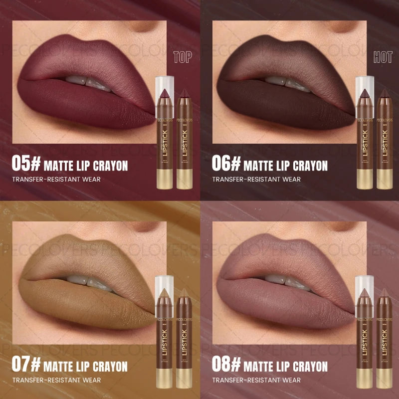 1PC Brown Matte Lip Liner Crayon, Smooth Application, Highly Pigmented, Long-lasting Wear, Lip Cosmetics - Curl and Collar