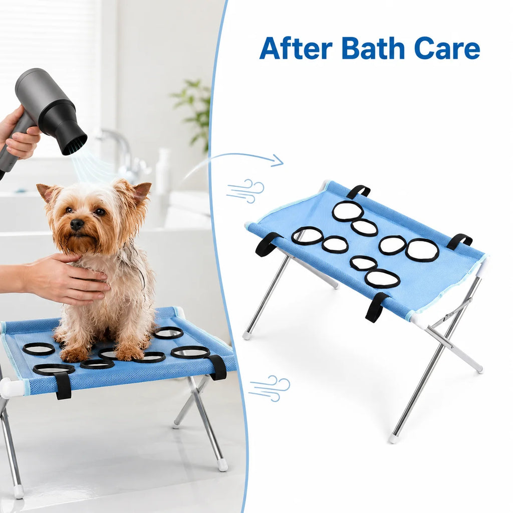 Pet Bathing Hammock Stand Foldable Dog Cat Grooming Drying Table Breathable Mesh Bath Helper for Small Pets - Curl and Collar