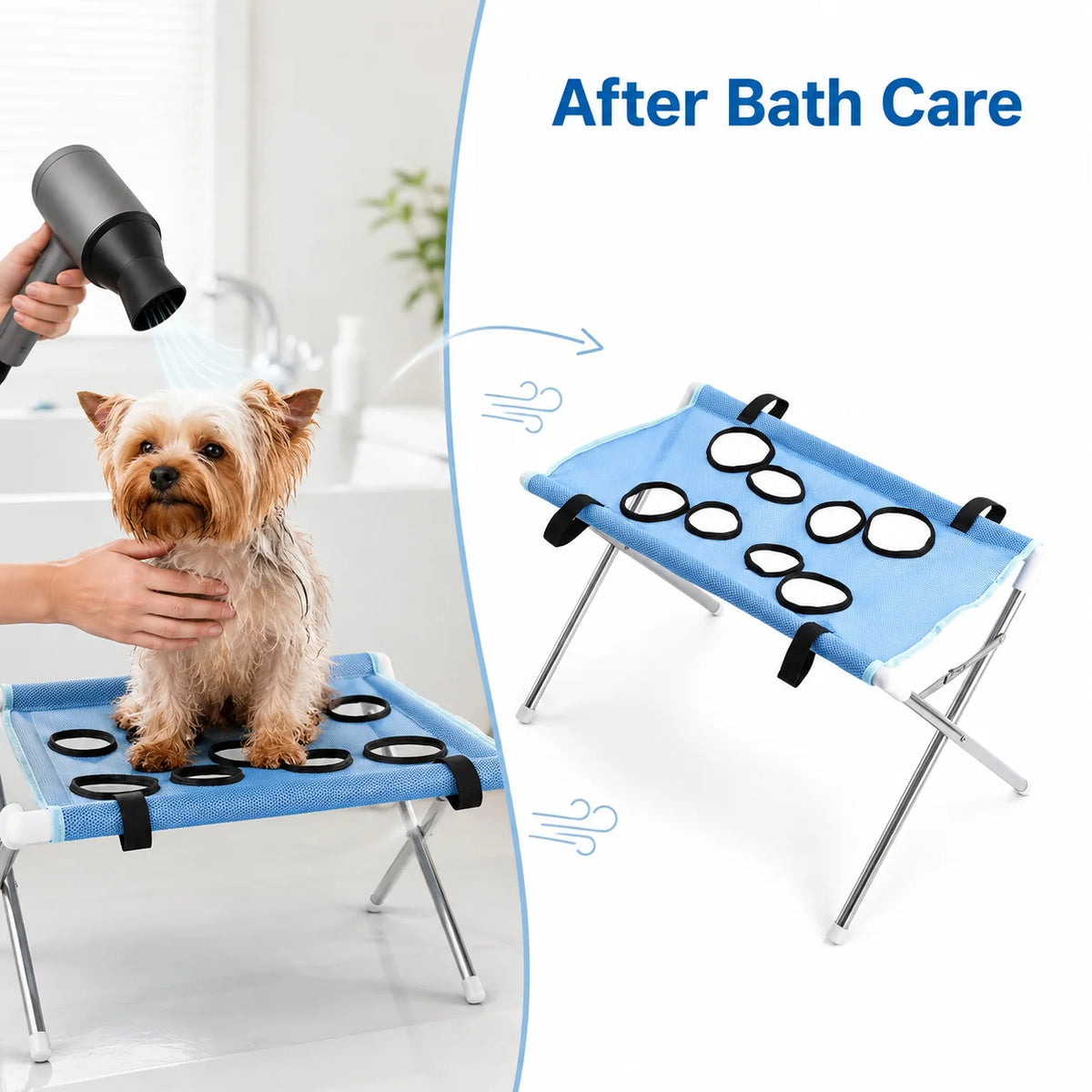 Pet Bathing Hammock Stand Foldable Dog Cat Grooming Drying Table Breathable Mesh Bath Helper for Small Pets - Curl and Collar