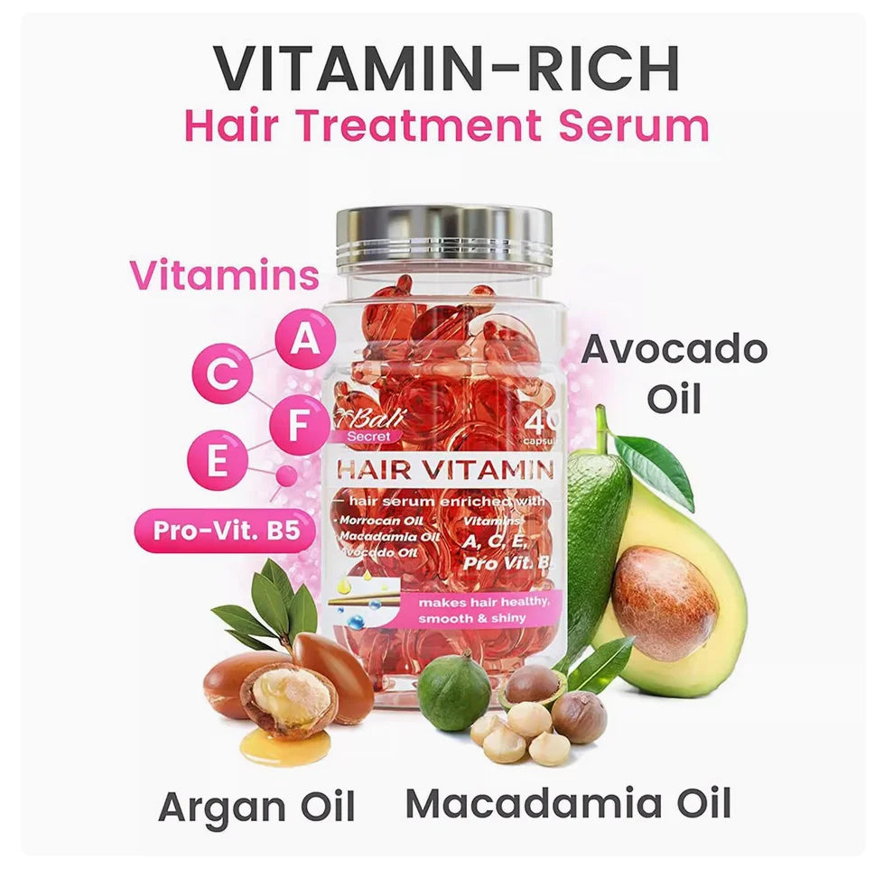 Amococo 6/8pcs Hair Vitamin Serum 40 Capsules Each Moroccan Oil Hair Oil Capsules Leave In Treatment with Macadamia Avocado Oil for Dry Frizzy Hair Smooth Shiny Hair Care - Curl and Collar