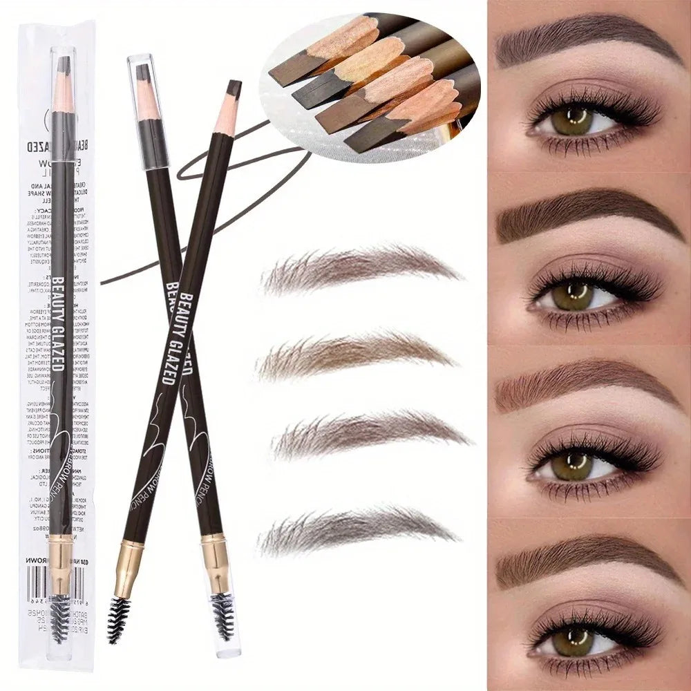 4 Pack Waterproof Eyebrow Pencils - Dual-Ended with Spoolie Brush | Smudge Proof Long Lasting - Curl and Collar