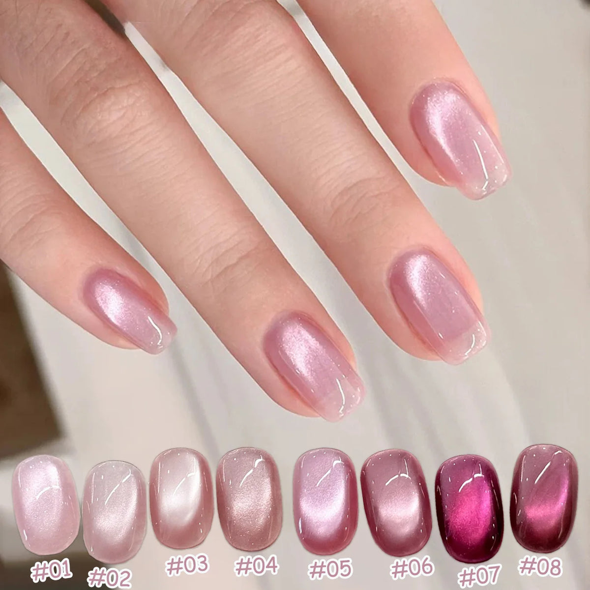 1-12pcs SHAKA Autumn Tanhua Cat Eye Pink Transparent Color Gel Nail Polish 2026 New Simple And Generous Halloween Nail Gel - Curl and Collar