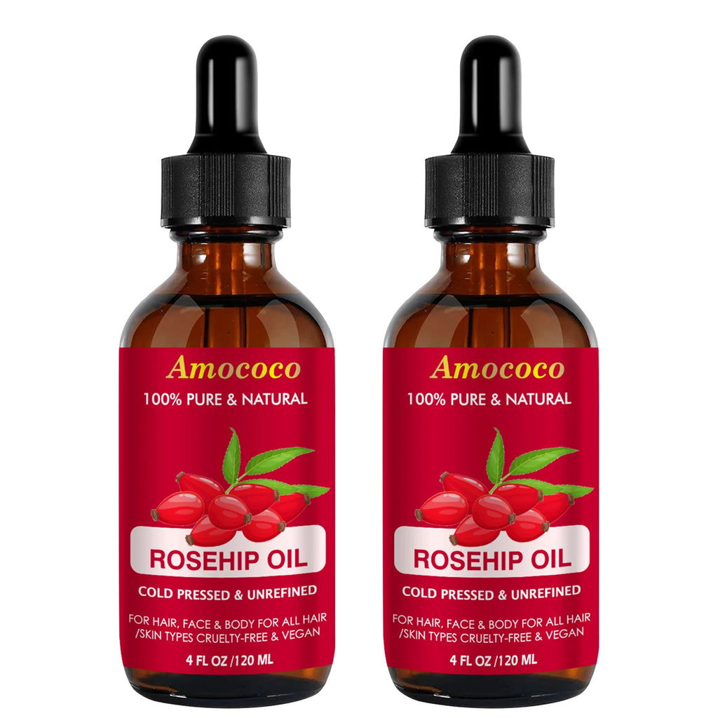 Amococo 2pcs Jojoba Oil and Rosehip Oil Natural Face Oil for Skin and Hair Cold Pressed Body Oil Moisturizing Care Lightweight Beauty Oil for All Skin Types Vegan Skin Care Oil 120ml Each - Curl and Collar