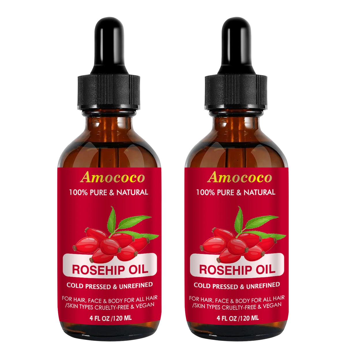 Amococo 2pcs Jojoba Oil and Rosehip Oil Natural Face Oil for Skin and Hair Cold Pressed Body Oil Moisturizing Care Lightweight Beauty Oil for All Skin Types Vegan Skin Care Oil 120ml Each - Curl and Collar