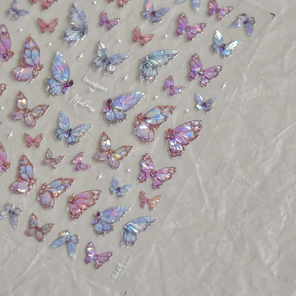 1pcs 5D Luxury Kawaii Butterfly Nail Stickers Japanese Glitter Shell Aurora Nail Art Decorations Decals DIY Manicure Slider Foil - Curl and Collar