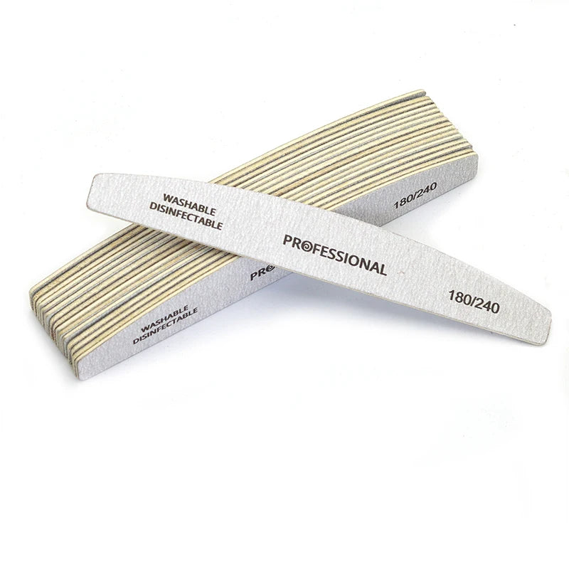 10pcs/Lot Wooden Nail Files Professional 100 180 240 Emery Board Manicure Buffer Grey Boat Double-sided Wooden Pedicure Buffers - Curl and Collar