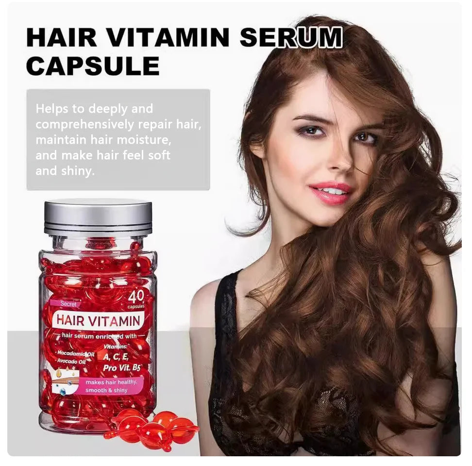 Amococo 6/8pcs Hair Vitamin Serum 40 Capsules Each Moroccan Oil Hair Oil Capsules Leave In Treatment with Macadamia Avocado Oil for Dry Frizzy Hair Smooth Shiny Hair Care - Curl and Collar
