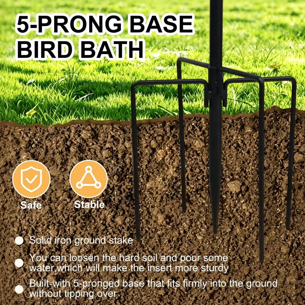 Outdoor Double-Layer Bird Feeder Birdbaths Bowl Freestanding Bird Bath Stand for Garden Yard Patio Decor with 5-Pronged Base - Curl and Collar