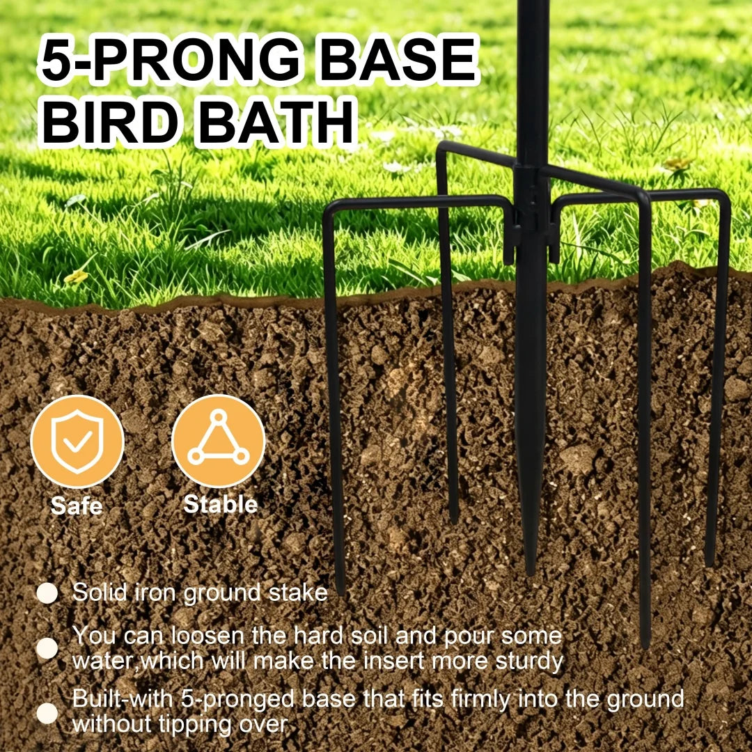 Outdoor Double-Layer Bird Feeder Birdbaths Bowl Freestanding Bird Bath Stand for Garden Yard Patio Decor with 5-Pronged Base - Curl and Collar