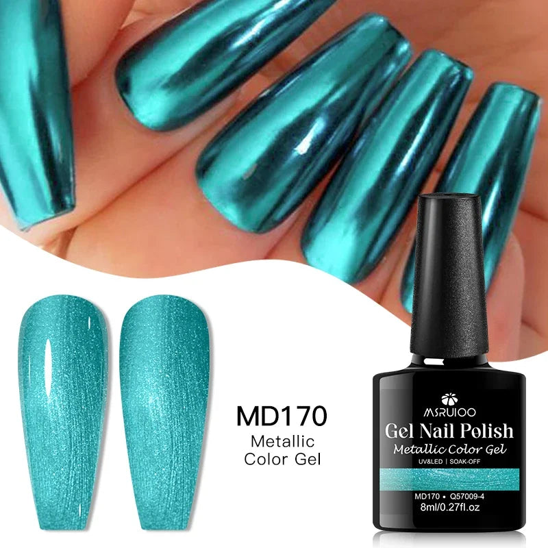 8ml Mirror Metallic Gel Nail Polish Red Gold Silver Mirror Chrome Effect Soak Off UV/LED Gel Varnish Nail Supplies Manicure DIY - Curl and Collar