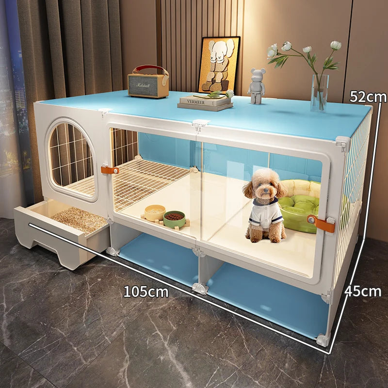 Breathable dog cage Small dog with toilet Separation One room One living room One bathroom Indoor household Teddy pet dog villa - Curl and Collar