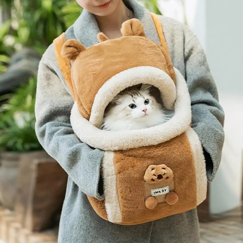Pet Carrier Bag Cat Dogs Polyester sponge Backpack Outdoor Travel Walking Winter Warm Nest Kitten Puppy Hanging Chest Portable - Curl and Collar