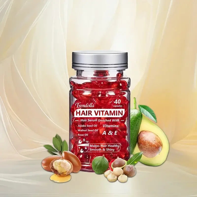 Amococo 6/8pcs Hair Vitamin Serum 40 Capsules Each Moroccan Oil Hair Oil Capsules Leave In Treatment with Macadamia Avocado Oil for Dry Frizzy Hair Smooth Shiny Hair Care - Curl and Collar