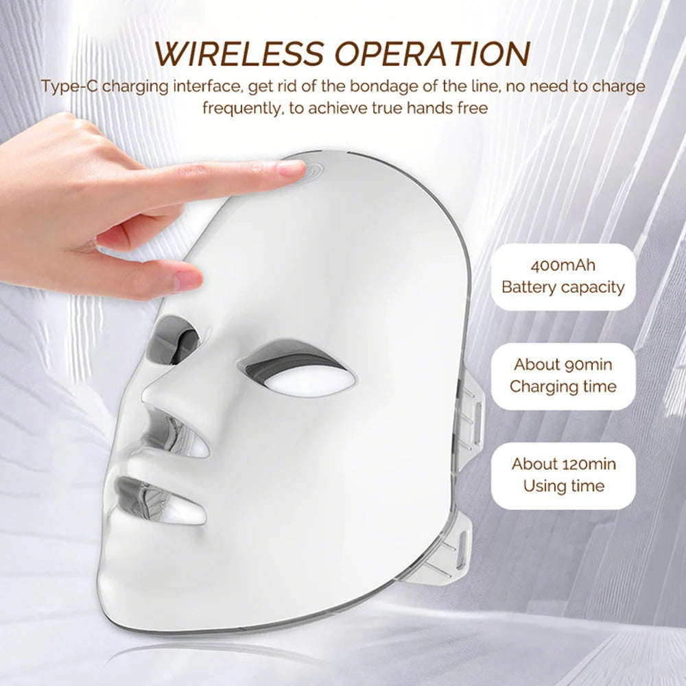 Wireless LED Face Mask 7 Colors Rechargeable Portable Facial Mask Skin Rejuvenation Skin Care Beauty Device - Curl and Collar
