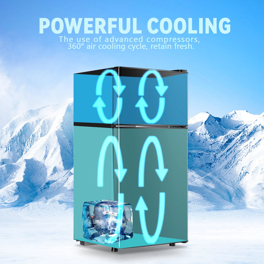 Refrigerator with Top Freezer 2.4Cu.ft Two Door Small Mini Fridge for Person Use with Egg tray, Grey - Curl and Collar
