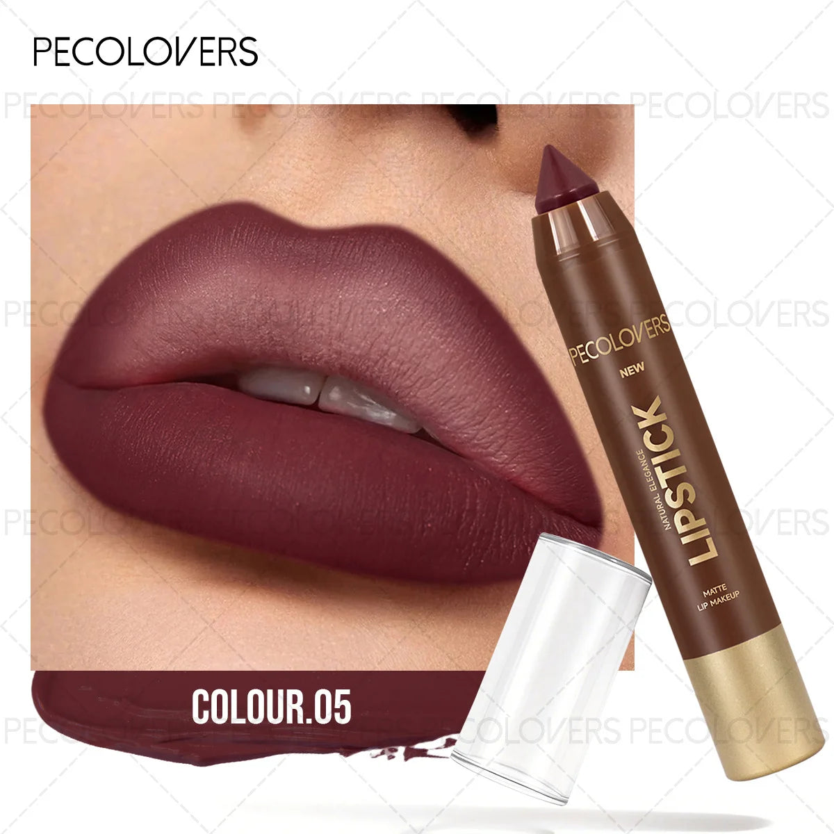 1PC Brown Matte Lip Liner Crayon, Smooth Application, Highly Pigmented, Long-lasting Wear, Lip Cosmetics - Curl and Collar
