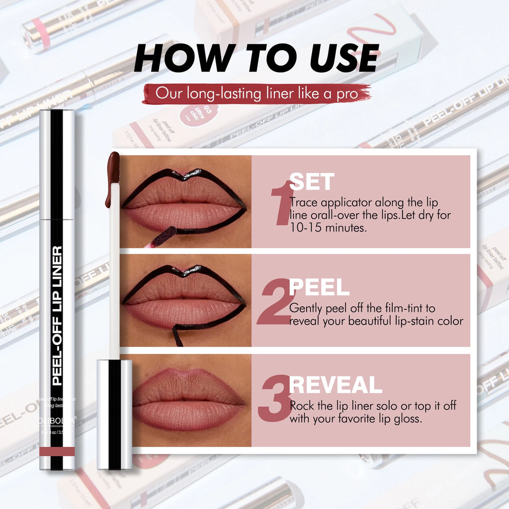 Peel Off Lip Liner Tattoo Lipgloss Waterproof Long Lasting Matte Lip Tint Lips Stain Cosmetics Enhances Lip Color Women Girl Nourishing Lipstick Care Products Makeup - Curl and Collar