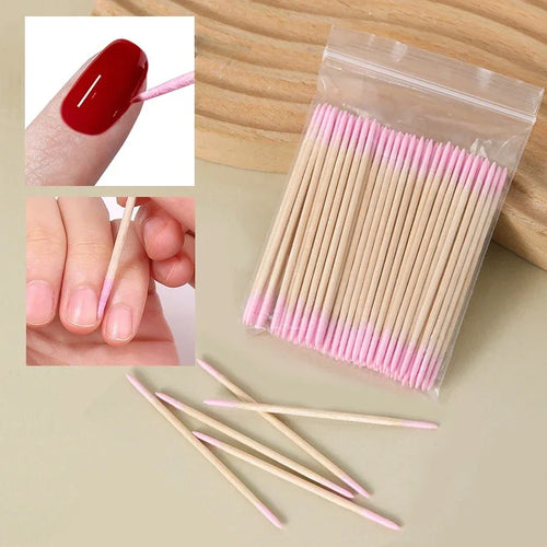 100Pcs Double-Ended Cotton Swabs Fine Pointed Tips for Nail Art Makeup Eyeliner Correction - Beauty Tools - Curl and Collar