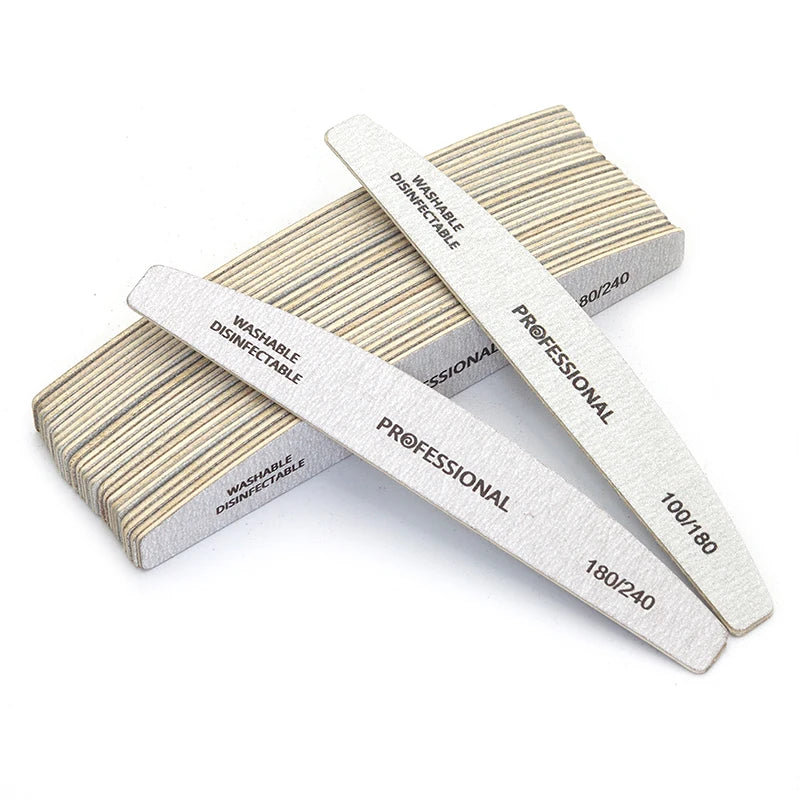 10pcs/Lot Wooden Nail Files Professional 100 180 240 Emery Board Manicure Buffer Grey Boat Double-sided Wooden Pedicure Buffers - Curl and Collar