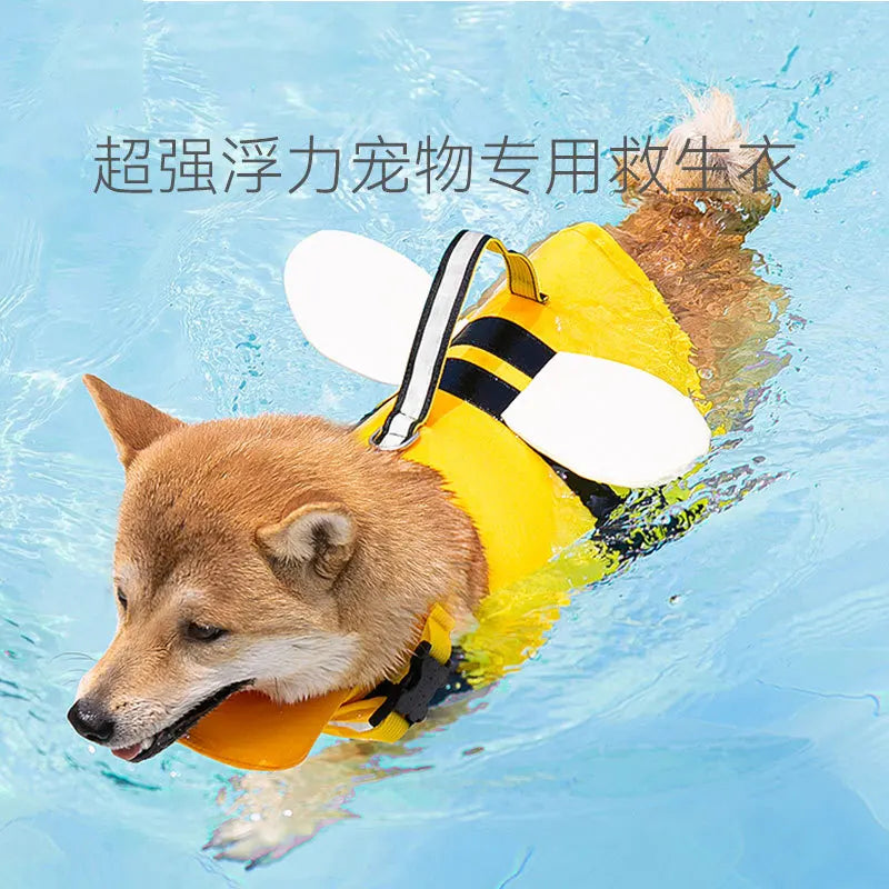Dinosaur Shape Dog Life Jacket Summer High Buoyancy Pet Swimming Vest Outdoor Float Clothes for Medium Small Dogs - Curl and Collar